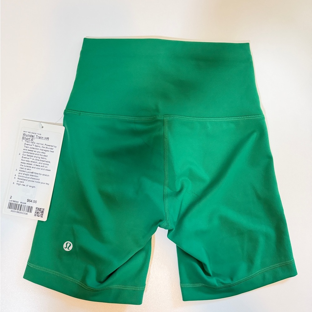 lululemon Biker Shorts Wunder Train High Rise 6’ Sz 2 Green Workout Minimalist - Picture 10 of 13